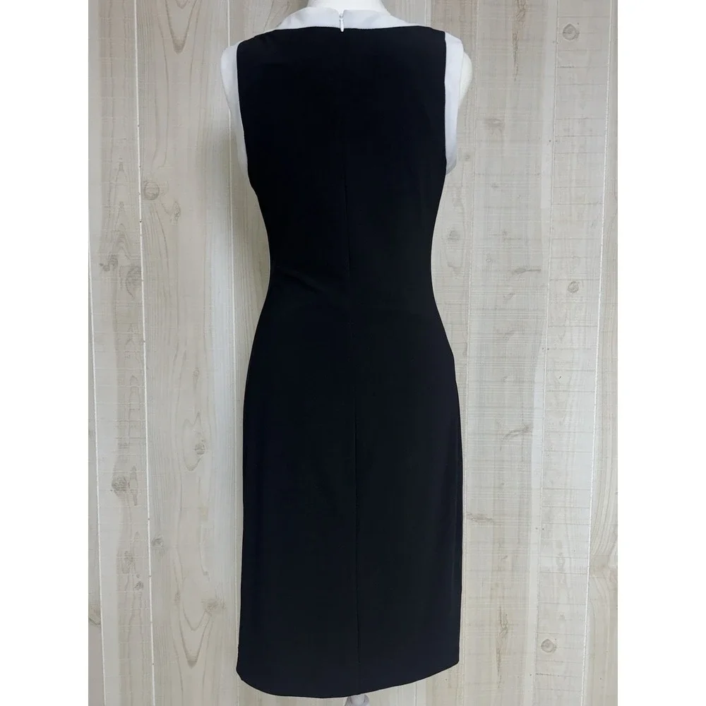 Lauren Ralph Lauren Sheath Dress 8  Ruching Black White Sleeveless Minimalist
